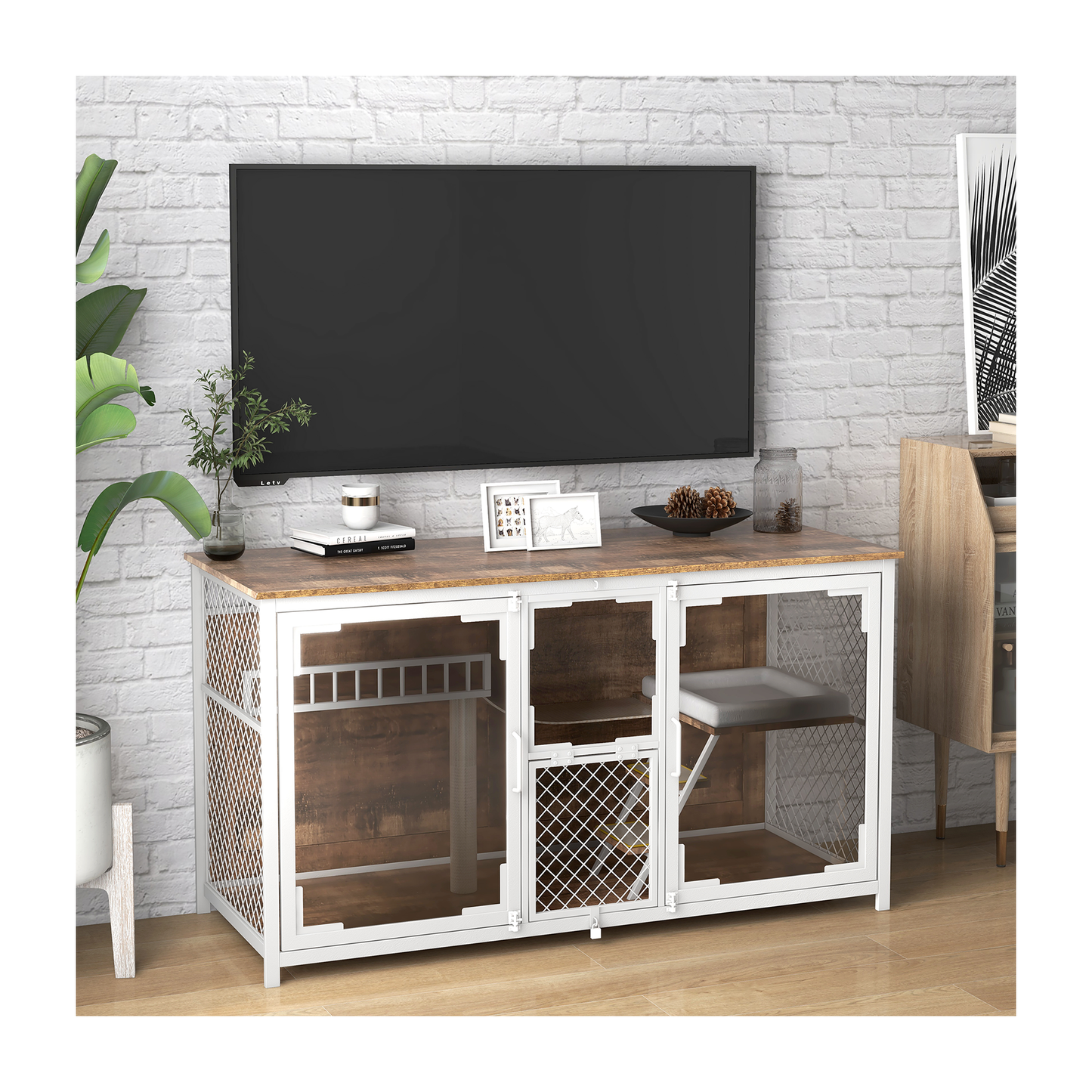 White Iron Frame Cat Climbing TV Stand