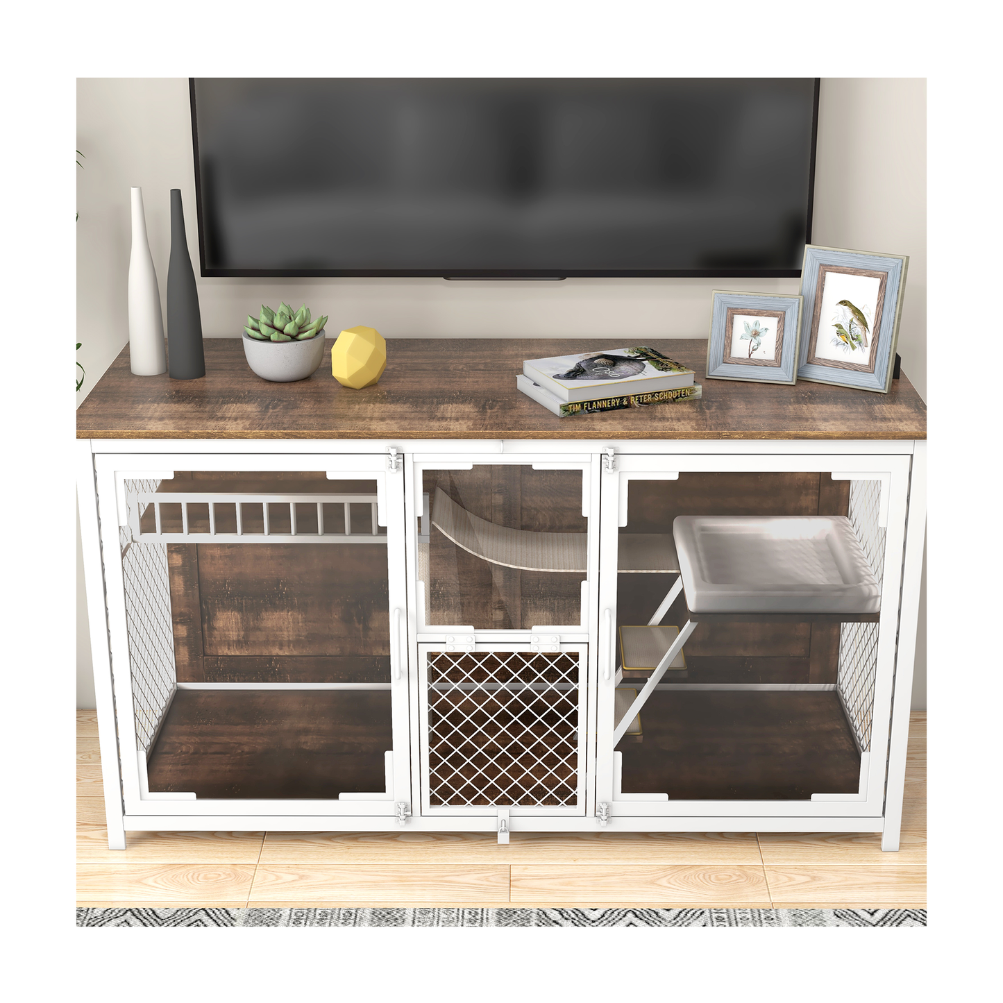 White Iron Frame Cat Climbing TV Stand