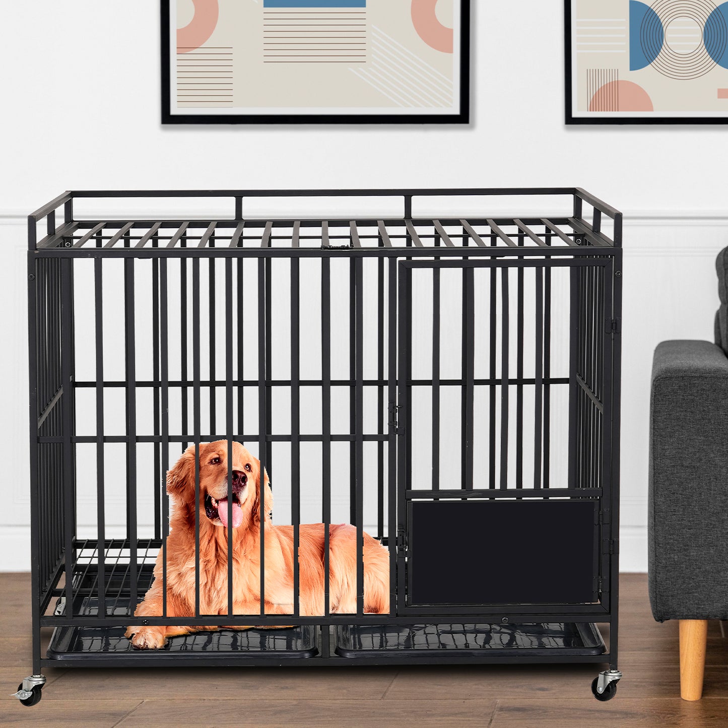44 inches long black iron dog crate