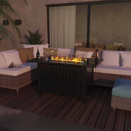 Ericah 21'' H x 43'' W Outdoor Fire Pit Table with Lid