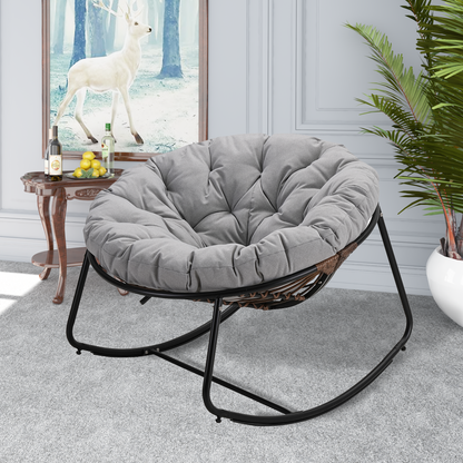 Black Iron Frame Gray Bamboo Fabric Rocking Chair