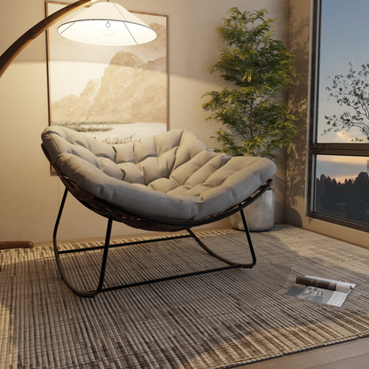 Dark Gray Iron Frame Gray Cushion Wicker Rocking Chair