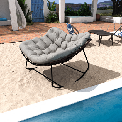 Dark Gray Iron Frame Gray Cushion Wicker Rocking Chair