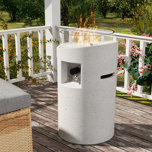 28" Cylindrical Propane Fire Pit Table: Modern Terrazzo Finish, 50,000 BTU Outdoor Gas Fire Table, Space-Saving Design for Patio