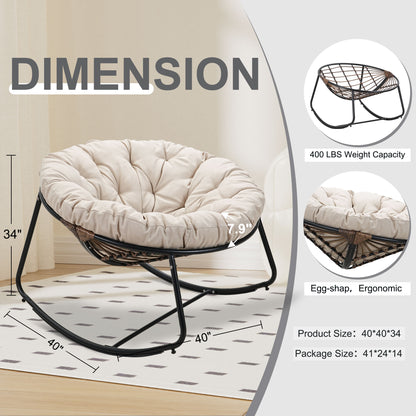 Black Iron Frame Beige Bamboo Fabric Rocking Chair