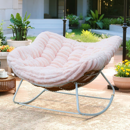 Classic Wicker Papasan Rocking Chair – Oversized Rocking Chair with Plush Cushion for Cloud-Like Comfort, Indoor & Outdoor Use