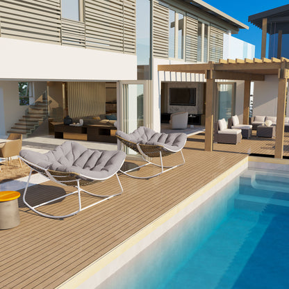 Dark Gray Iron Frame Gray Cushion Wicker Rocking Chair