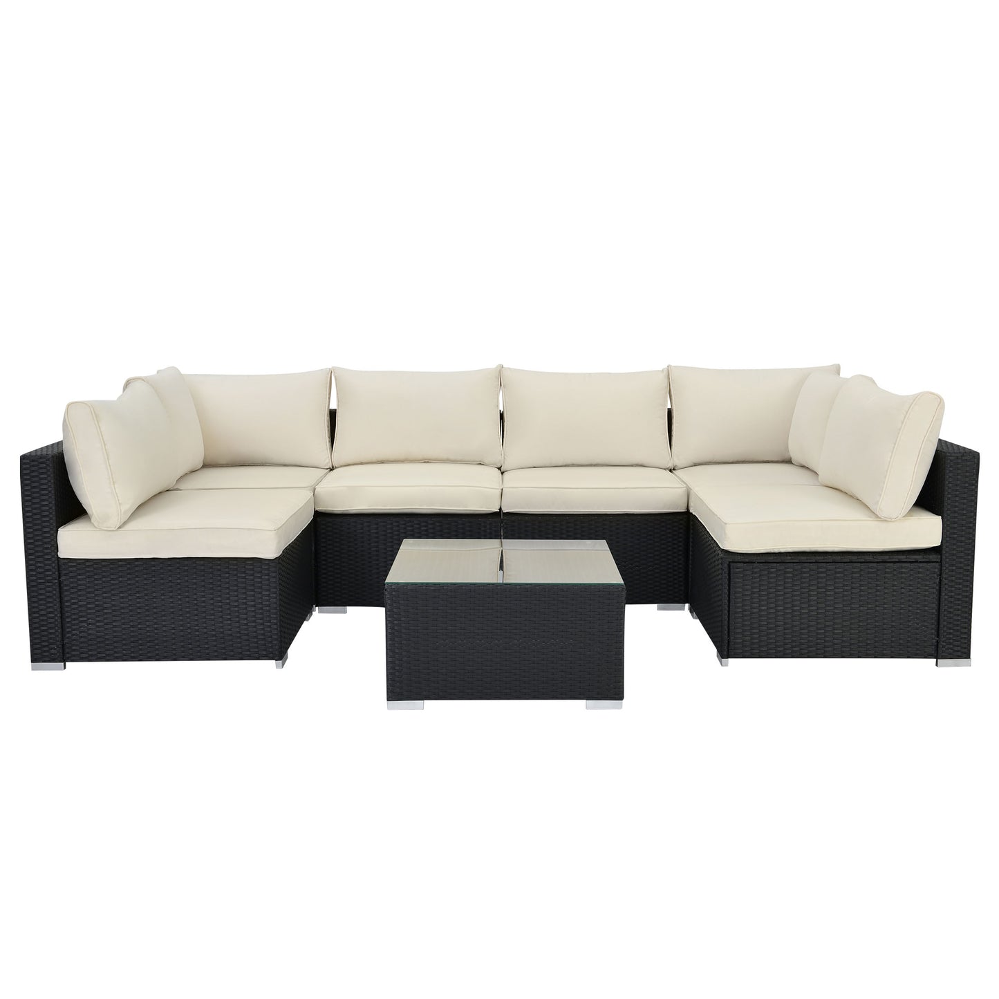 Beige Cushion Rattan Sofa 7 Piece Set
