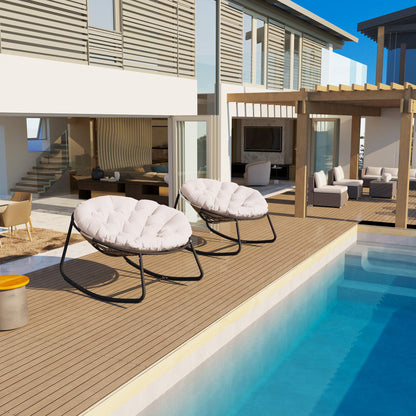 Black Iron Frame Beige Bamboo Fabric Rocking Chair