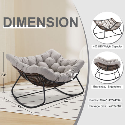 Dark Gray Iron Frame Gray Cushion Wicker Rocking Chair