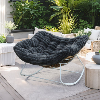 Classic Wicker Papasan Rocking Chair – Oversized Rocking Chair with Plush Cushion for Cloud-Like Comfort, Indoor & Outdoor Use