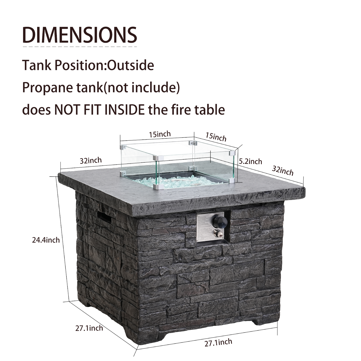 32” Black Square Slate Fireplace