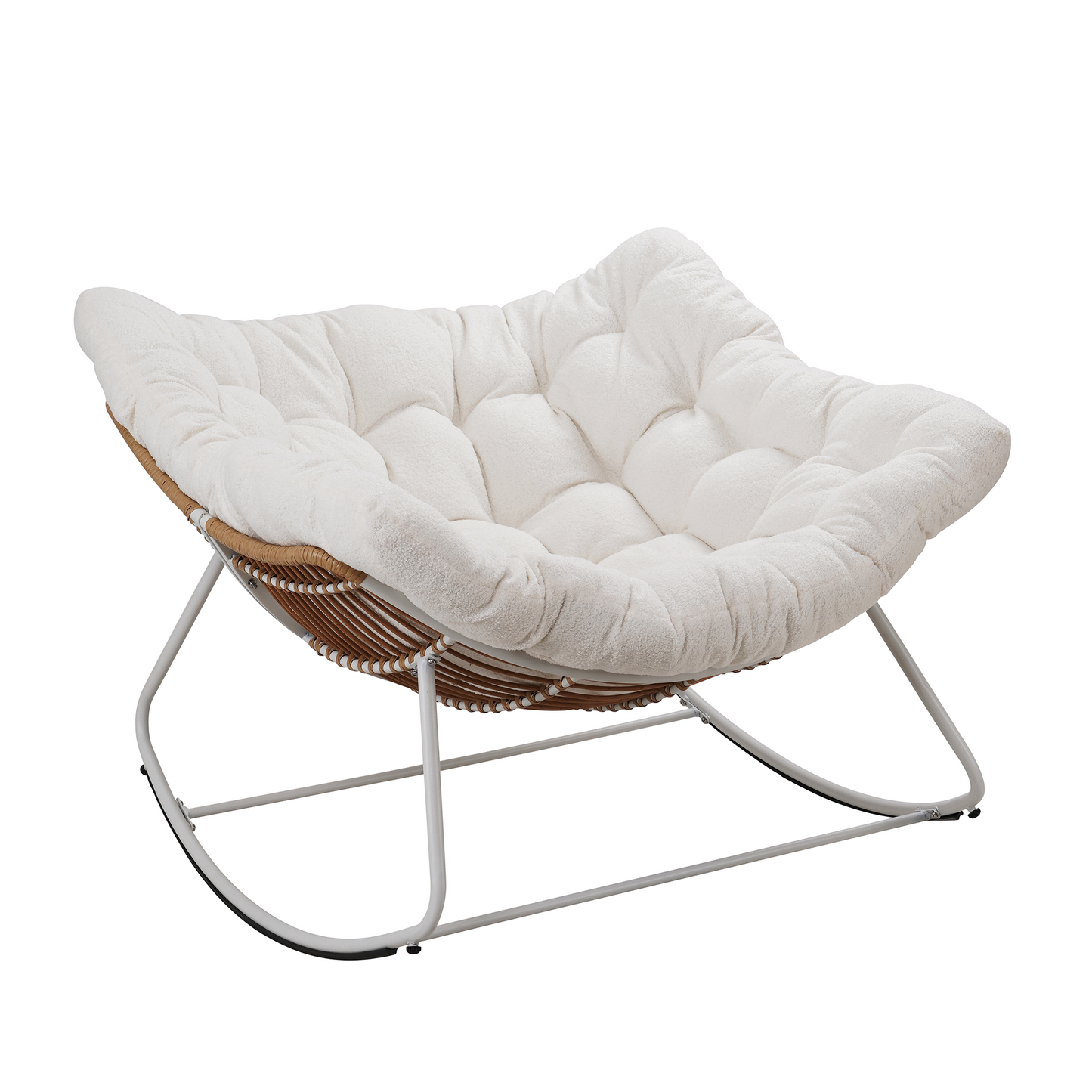 White Iron Frame White Cushion Rattan Rocking Chair
