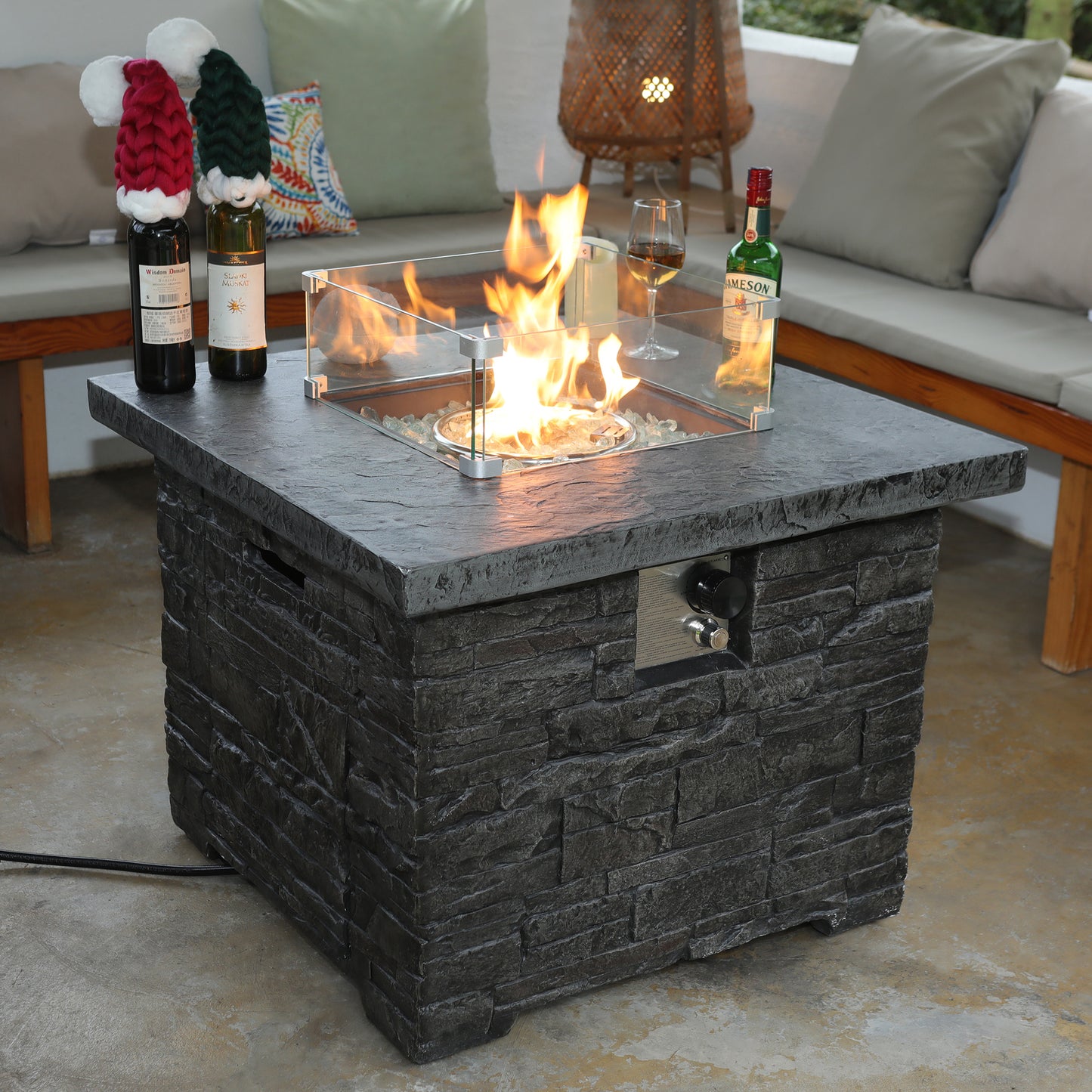 32” Black Square Slate Fireplace