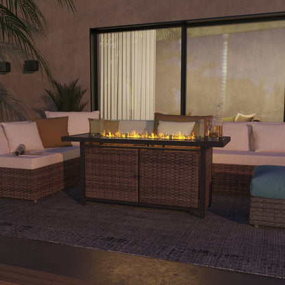 Dalicia 57" Outdoor Rectangular Rattan Propane Gas Fire Pit Table for Outside Patio