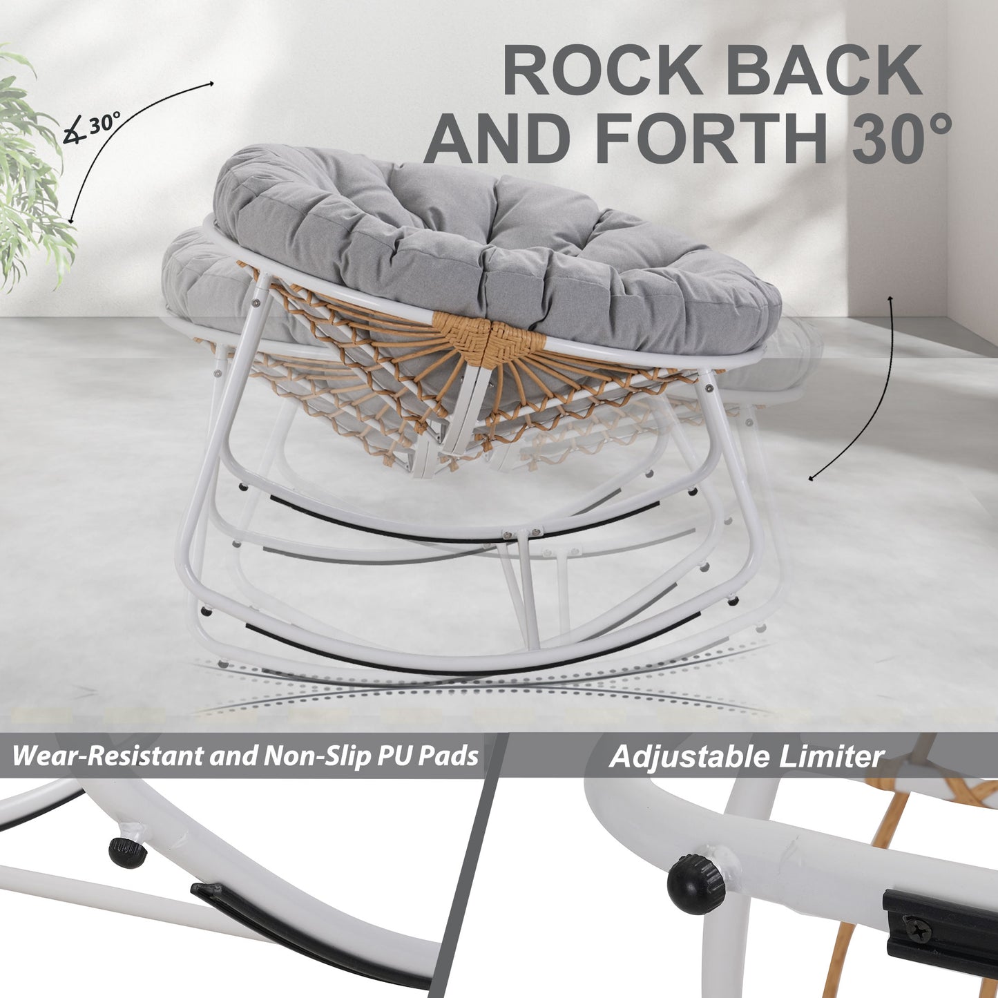 White Iron Frame Gray Bamboo Fabric Rocking Chair