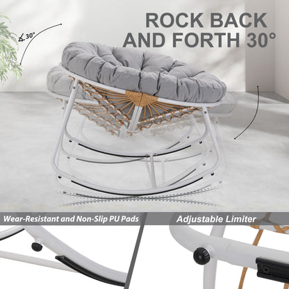 White Iron Frame Gray Bamboo Fabric Rocking Chair