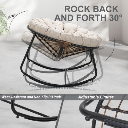 Black Iron Frame Beige Bamboo Fabric Rocking Chair