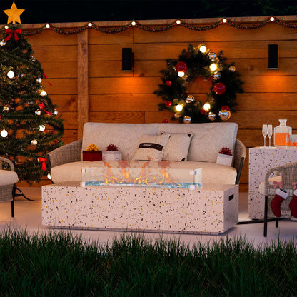 12.6'' H x 56'' W Polyresin Propane Outdoor Fire Pit Table