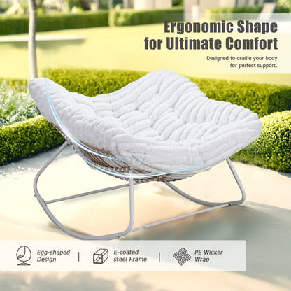 Classic Wicker Papasan Rocking Chair – Oversized Rocking Chair with Plush Cushion for Cloud-Like Comfort, Indoor & Outdoor Use
