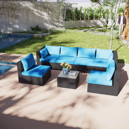 Luxury 7-Piece Patio Set, All-Weather Wicker Rattan Sofa & Coffee Table Complete Set