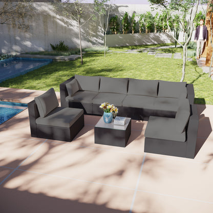 Luxury 7-Piece Patio Set, All-Weather Wicker Rattan Sofa & Coffee Table Complete Set