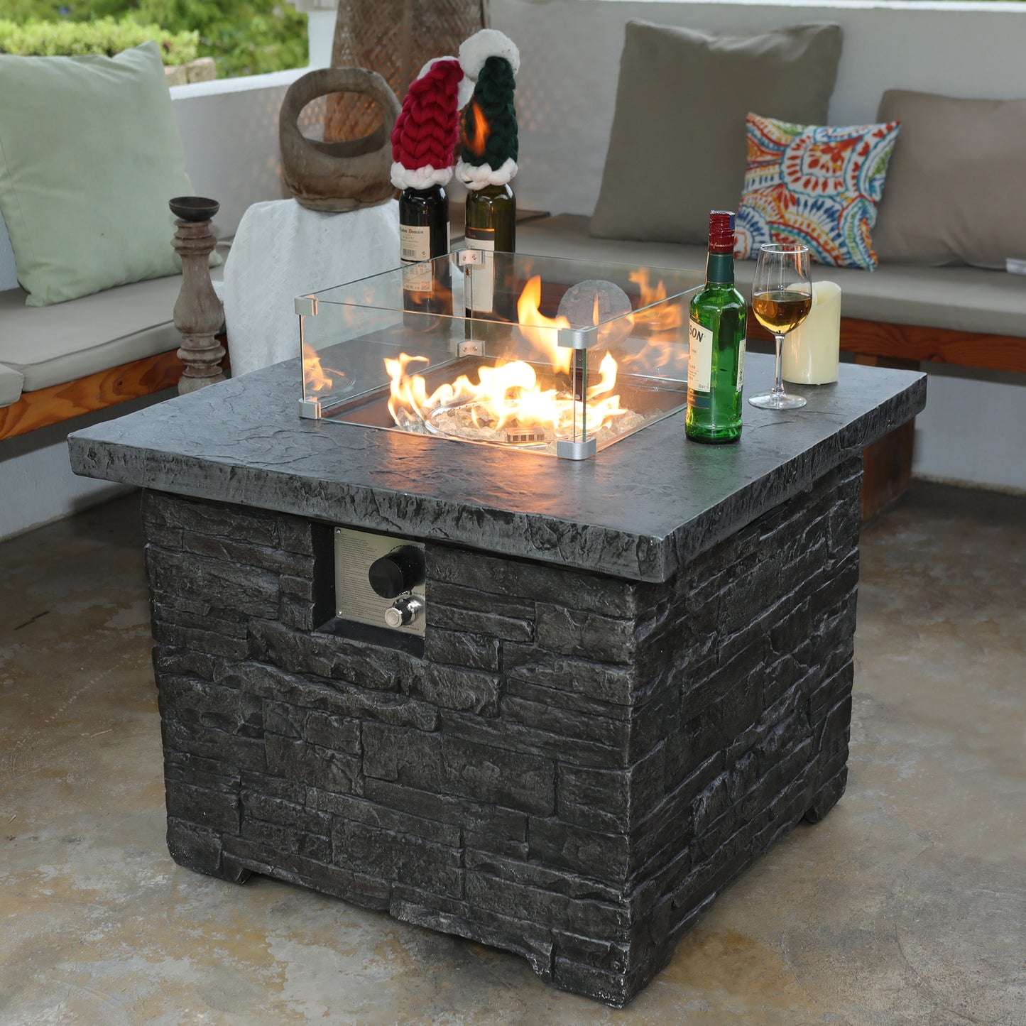 32” Black Square Slate Fireplace