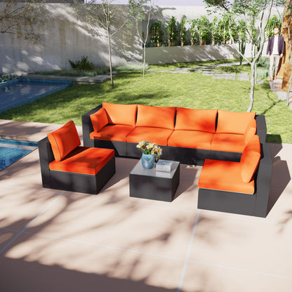 Luxury 7-Piece Patio Set, All-Weather Wicker Rattan Sofa & Coffee Table Complete Set