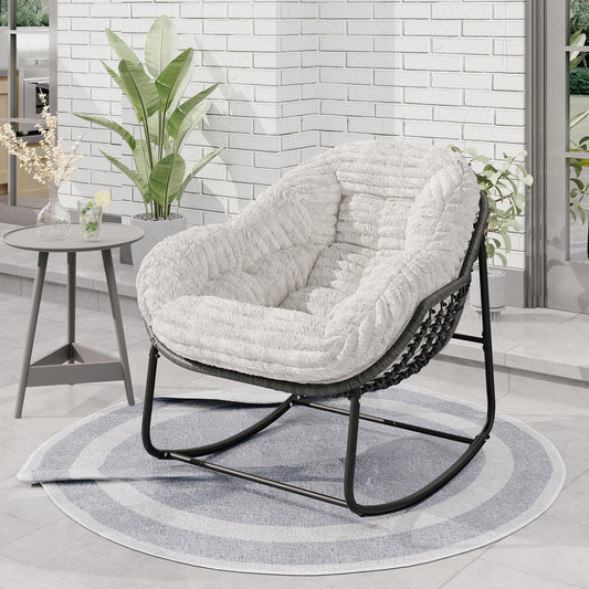 6 Inch Plush Papasan Rocking Chair for Stress Relief – Oversized Egg Chair with Cozy Cocoon Comfort, Perfect for Reading or Garden (450lb Capacity)
