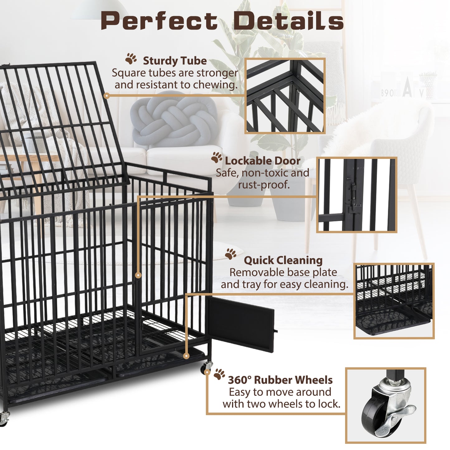 44 inches long black iron dog crate