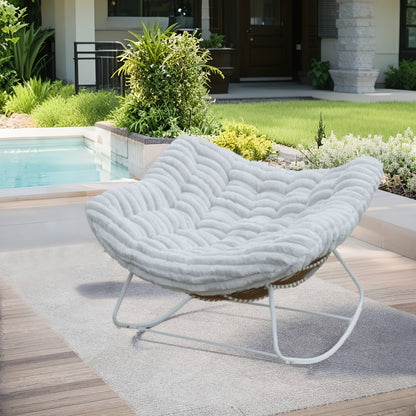 Classic Wicker Papasan Rocking Chair – Oversized Rocking Chair with Plush Cushion for Cloud-Like Comfort, Indoor & Outdoor Use