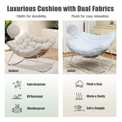 Classic Wicker Papasan Rocking Chair – Oversized Rocking Chair with Plush Cushion for Cloud-Like Comfort, Indoor & Outdoor Use