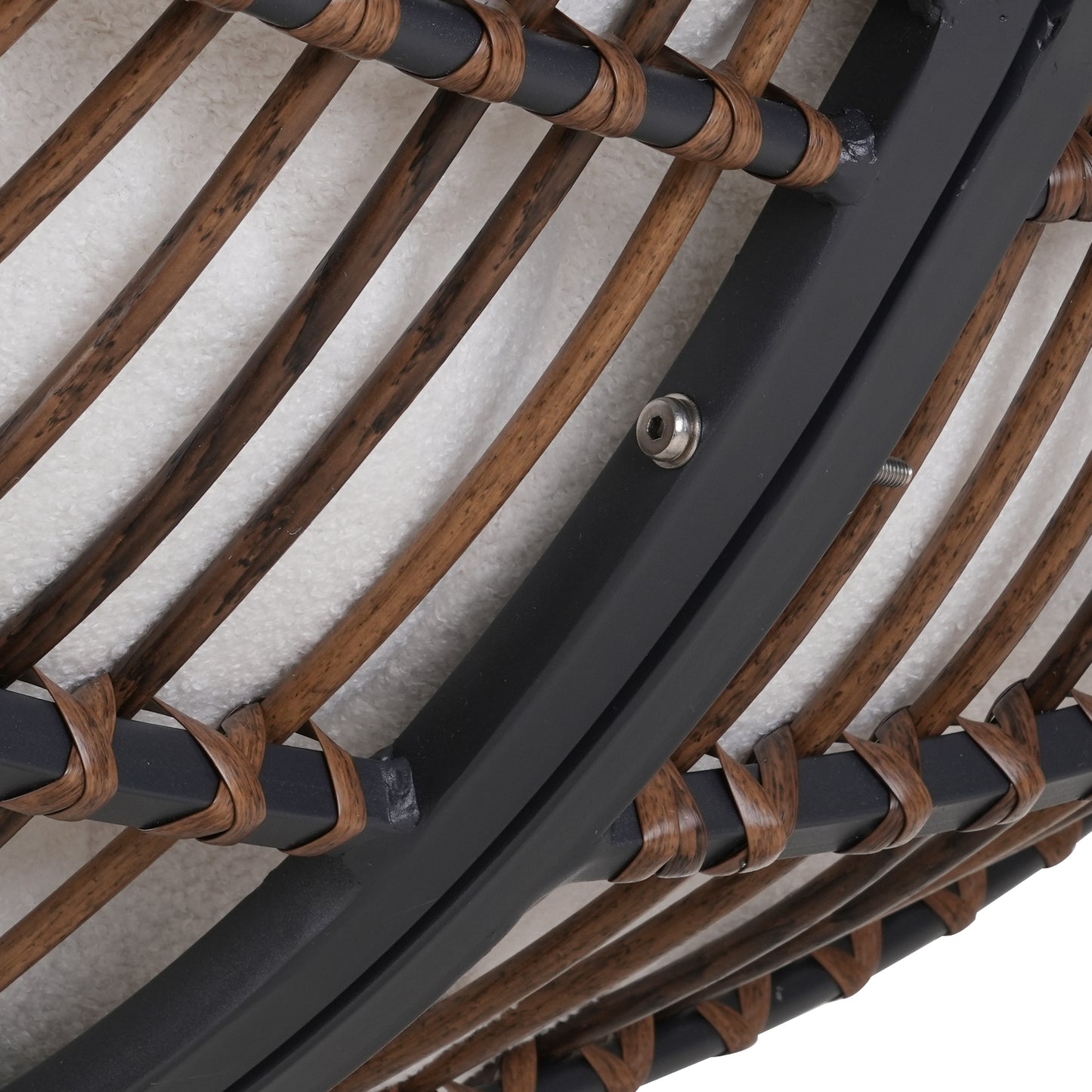 Dark Gray Iron Frame White Cushioned Rattan Rocking Chair