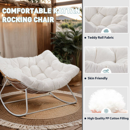 White Iron Frame White Cushion Rattan Rocking Chair