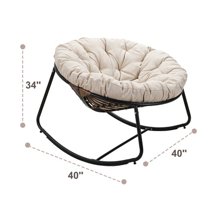 Black Iron Frame Beige Bamboo Fabric Rocking Chair