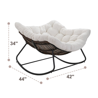 Dark Gray Iron Frame White Cushioned Rattan Rocking Chair
