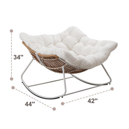 White Iron Frame White Cushion Rattan Rocking Chair