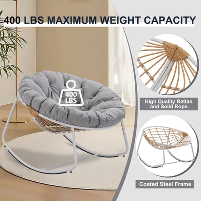 White Iron Frame Gray Bamboo Fabric Rocking Chair