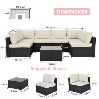 Beige Cushion Rattan Sofa 7 Piece Set