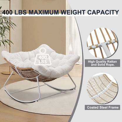 White Iron Frame White Cushion Rattan Rocking Chair