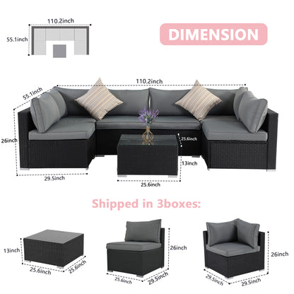 Black Cushion Rattan Sofa 7 Piece Set
