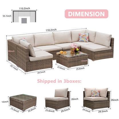 Brown Cushion Wicker Sofa 7 Piece Set