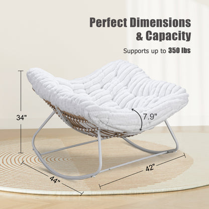 Classic Wicker Papasan Rocking Chair – Oversized Rocking Chair with Plush Cushion for Cloud-Like Comfort, Indoor & Outdoor Use