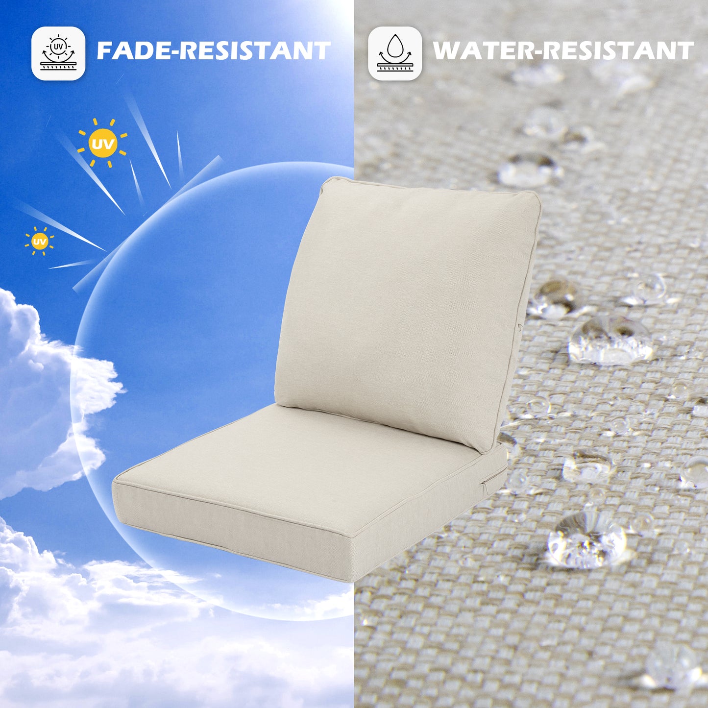 Waterproof Outdoor Cushion - Sunbrella Fabric Seat & Back Cushion, Weather Resistant