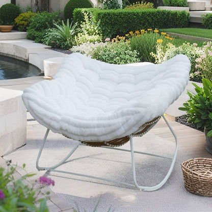 Classic Wicker Papasan Rocking Chair – Oversized Rocking Chair with Plush Cushion for Cloud-Like Comfort, Indoor & Outdoor Use