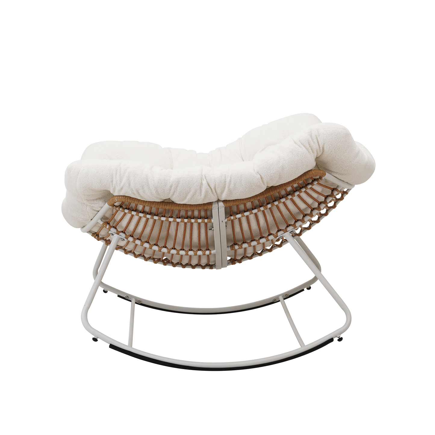 White Iron Frame White Cushion Rattan Rocking Chair