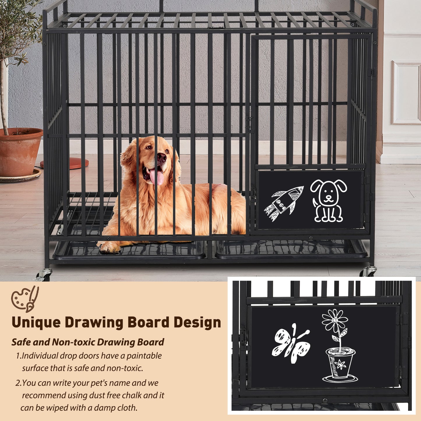 44 inches long black iron dog crate