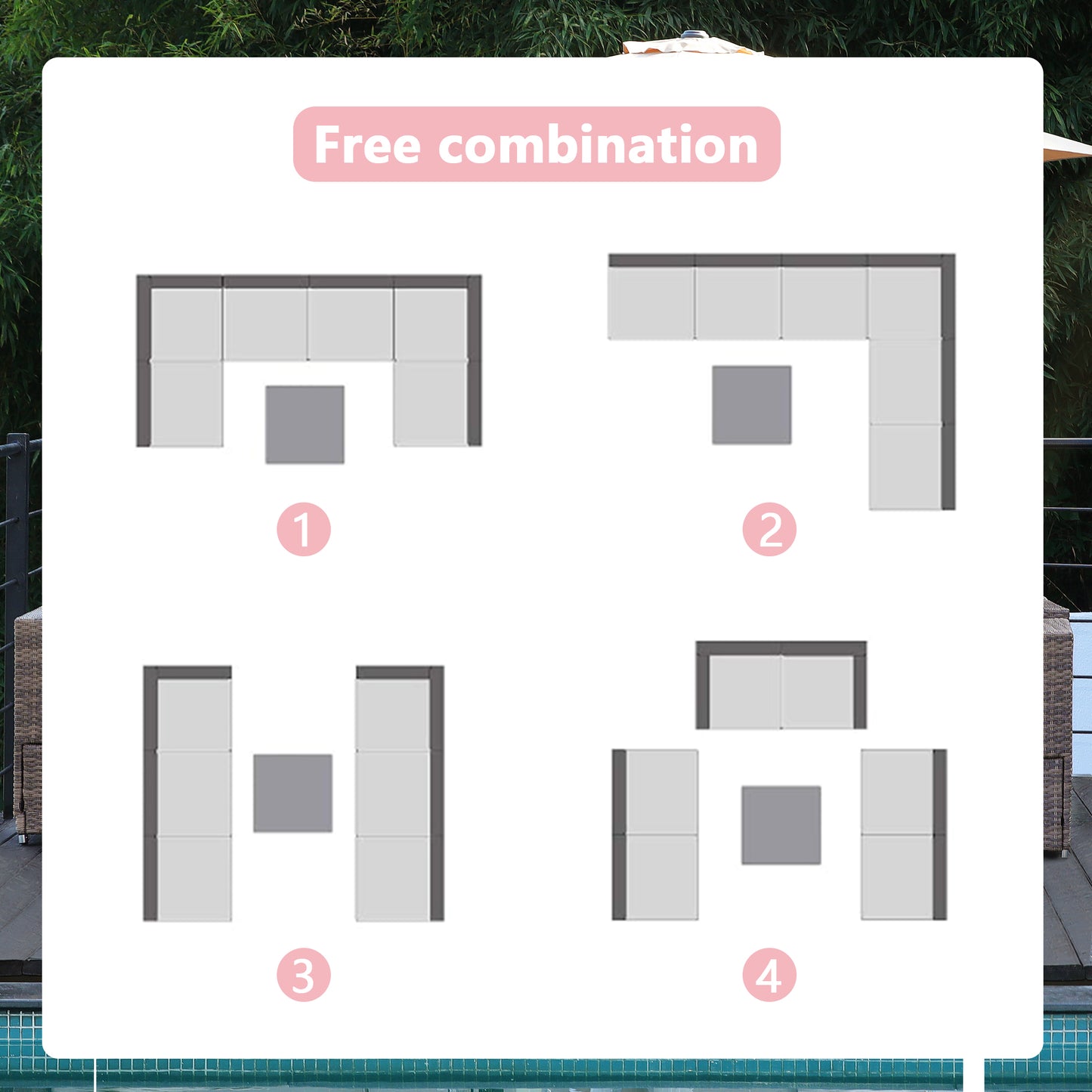 Navy Blue Cushion Rattan Sofa 7 Piece Set