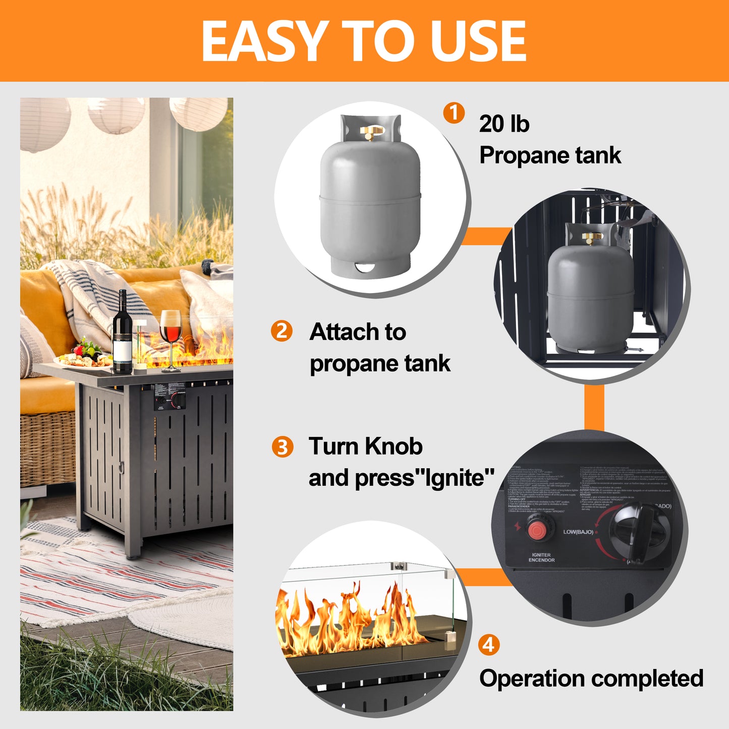 Ericah 21'' H x 43'' W Outdoor Fire Pit Table with Lid