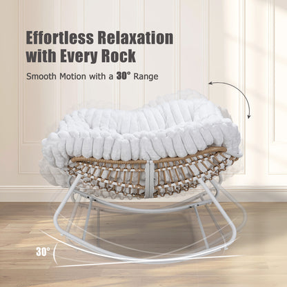 Classic Wicker Papasan Rocking Chair – Oversized Rocking Chair with Plush Cushion for Cloud-Like Comfort, Indoor & Outdoor Use